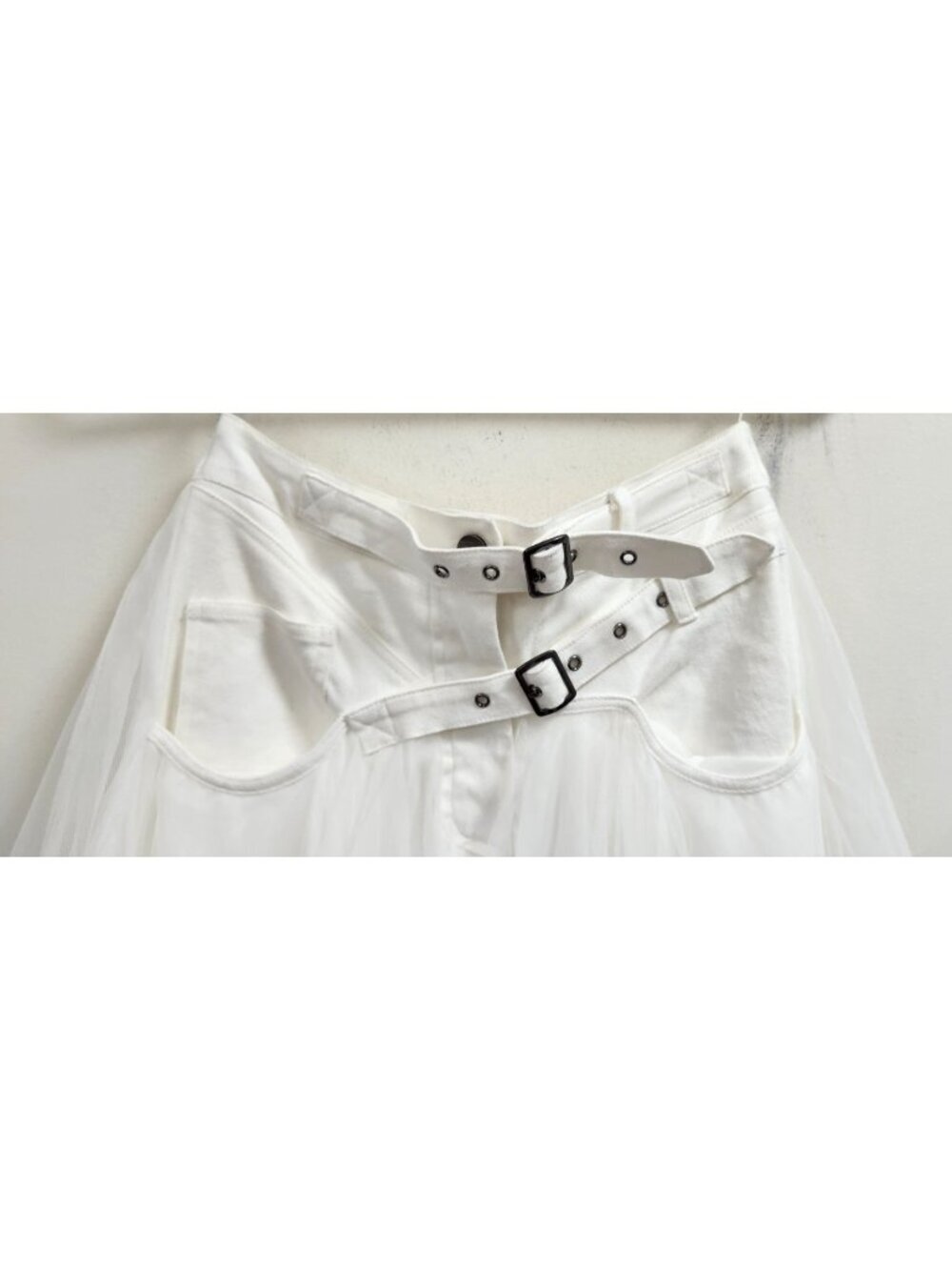 White Tulle Maxi Skirt Buckle Waist Layered Mesh Fairy Grunge Cottagecore S - Picture 3 of 15